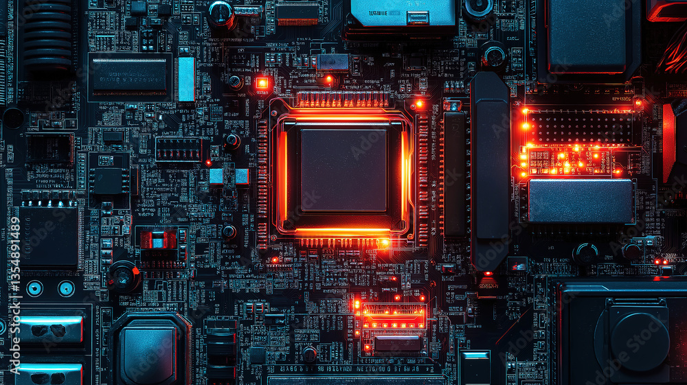 Aufkleber high-contrast close-up of computer components highlighting intricate circuit boards wires and connec