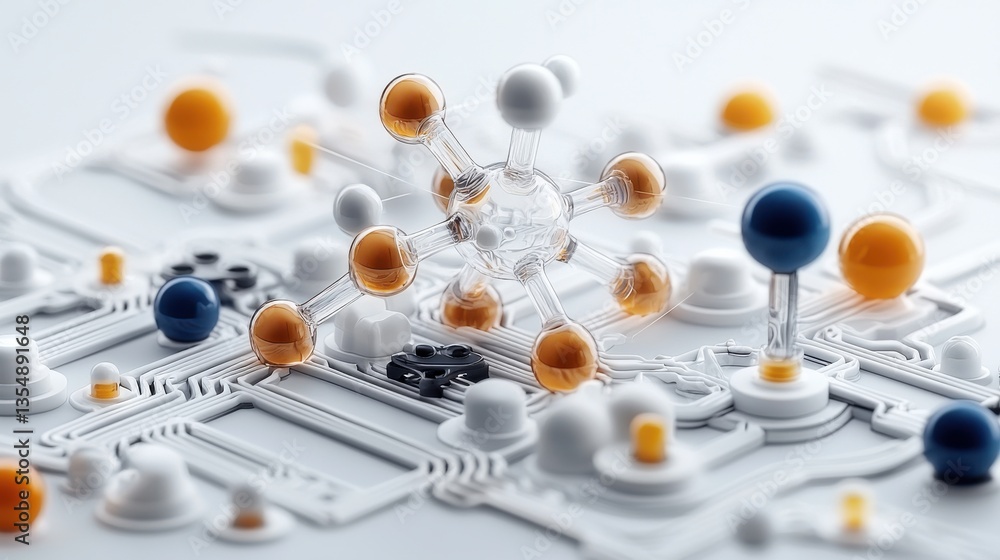 Poster a computer chip with many small balls on it