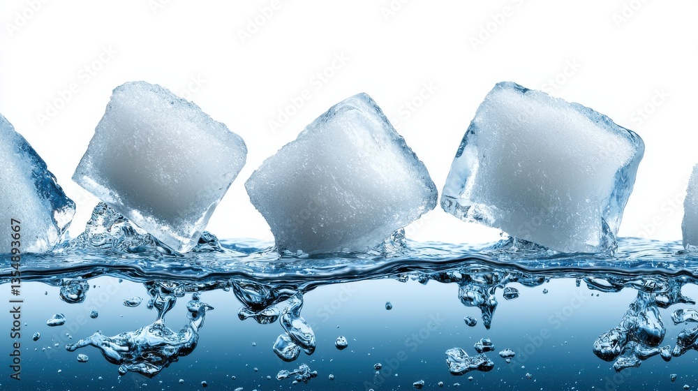Poster a row of ice cubes floating in a body of water