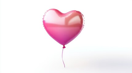 Glossy pink heart shaped balloon drifting softly against crisp white background, representing romantic emotions and celebratory moments with elegant simplicity