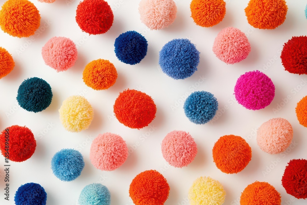 Poster artfully arranged selection of colorful yarn balls, isolated on a clean white background to highligh