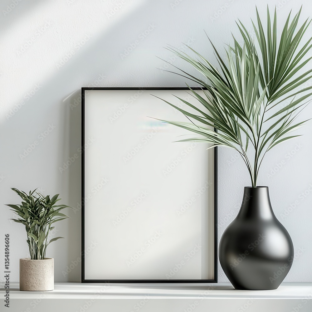 Poster minimalist black frame displaying a blank piece of white paper, ready for art or writing, with sharp