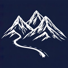 White mountain and winding path patterns on a dark blue background, representing the journey through nature and the exploration of unknown, ideal for outdoor, travel, and adventure - themed designs.