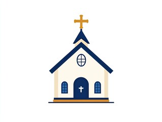 A minimalist - style church icon on a white background, featuring a cross, a round window, and a door, representing religious and architectural concepts, suitable for religious, branding, 