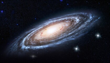 Majestic spiral galaxy rotating in the vast cosmos with bright stars