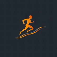 An orange running human icon on a dark blue background, with colorful lines behind, symbolizing movement, energy, and sports spirit, ideal for fitness, sports, and motivational design projects.