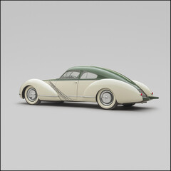 Vintage Coupe: A timeless classic car with sleek lines, showcasing a blend of cream and dark green paint on a neutral background.