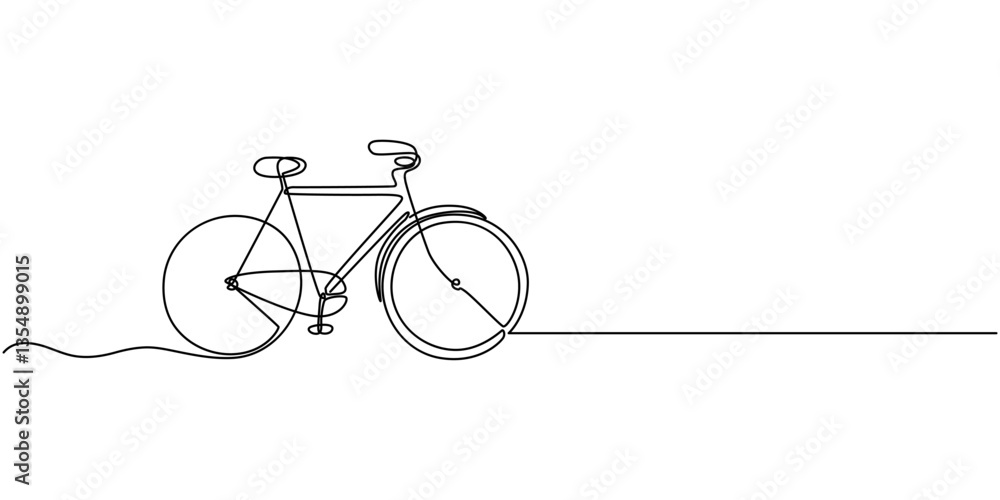 Poster bicycle continuous line icon, bike vector illustration in one continuous editable line drawing style