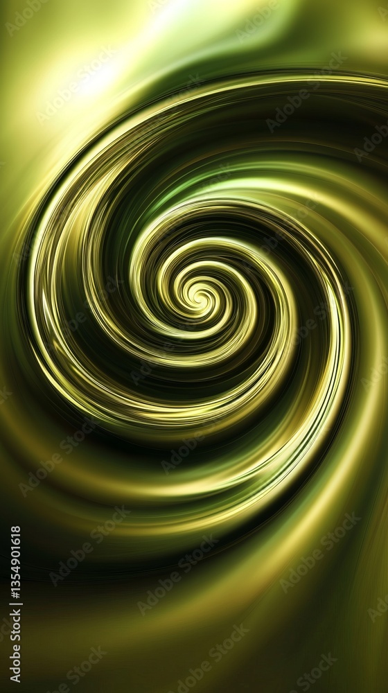 Poster Swirling green abstraction with metallic textures and flowing lines, creating a dynamic visual effect in a vibrant design