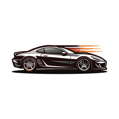 Create a minimalist, vector silhouette of a sleek sports car in dynamic motion, emphasizing speed and elegance.  Background should be pure white.
