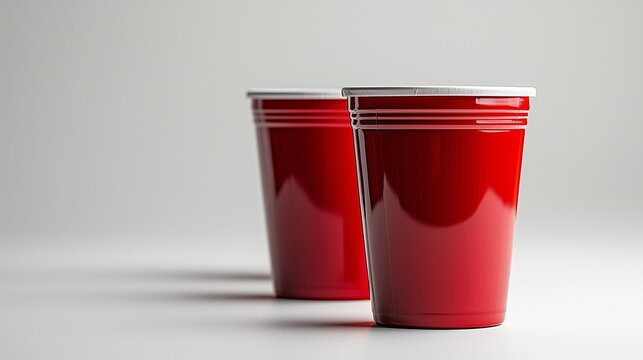 A red party cups isolated against a solid white background, symbolizing celebration, social gatherings, and fun occasions.