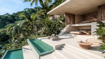 Fototapeta premium Modern luxury villa with a swimming pool surrounded by nature