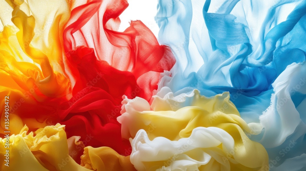Poster vibrant silks and fabrics creating a colorful and dynamic composition