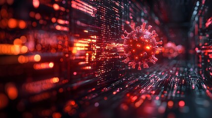 Digital virus being erased by a cybersecurity firewall