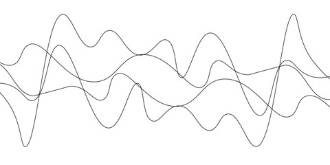 Thin wavy line abstract background. Abstract black lines wave curve motion on white background. Vector Illustration.
