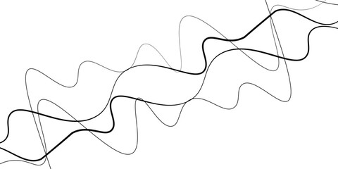 Thin wavy line abstract background. Abstract black lines wave curve motion on white background. Vector Illustration.