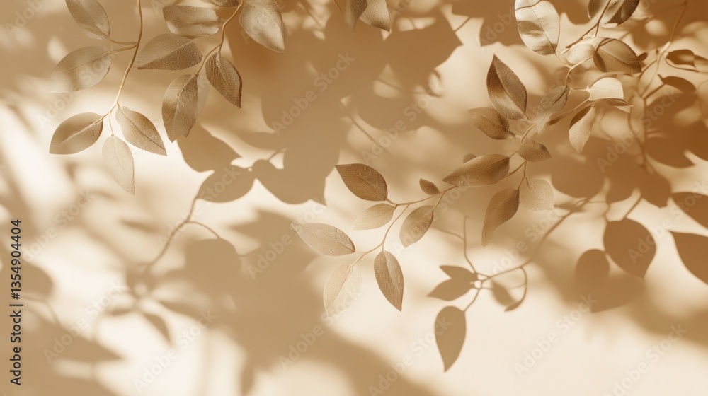 Poster overhanging branches with leaves cast intriguing shadows upon a soft surface