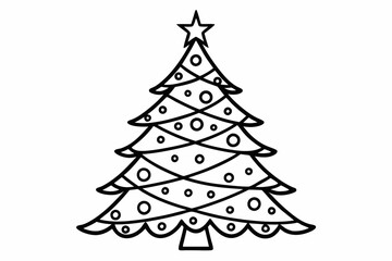 coloring page line art Christmas tree black vector