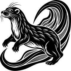Fototapeta premium Playful Otter Silhouette with Fluid Curved Lines and Whimsical Charm
