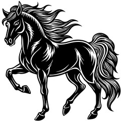 Obraz premium Elegant Horse Silhouette with Flowing Mane and Dynamic Pose