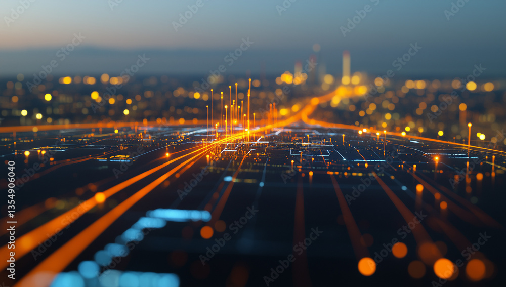 Poster close-up of digital graphs and charts showing c, with an out-of-focus background featuring high-volt
