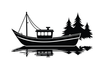 Fishing boat on a sea vector silhouette