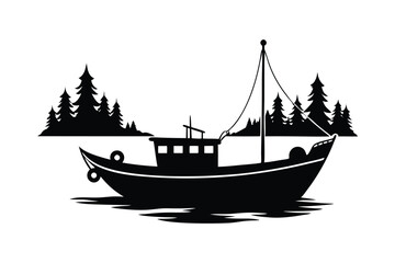 Fishing boat on a sea vector silhouette