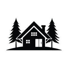 Fototapeta premium Silhouette logo of a house with trees designed for a real estate company 