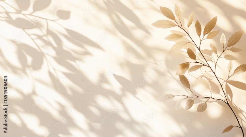 Poster a leafy branch and its shadows create a textured background design