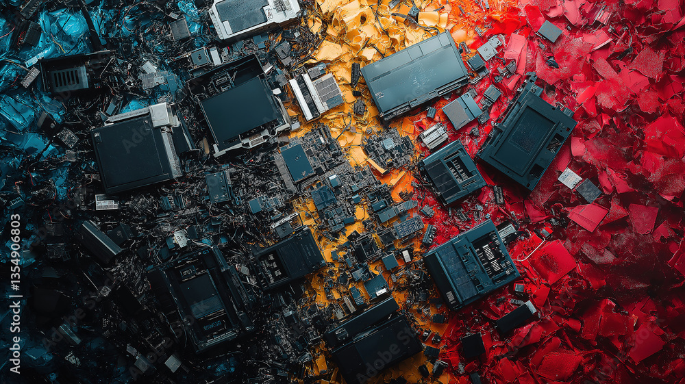 Poster blending disassembled electronics with organic elements in a surreal and artistic interpretation