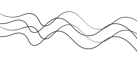 Thin wavy line abstract background. Abstract black lines wave curve motion on white background. Vector Illustration.