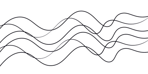 Thin wavy line abstract background. Abstract black lines wave curve motion on white background. Vector Illustration.