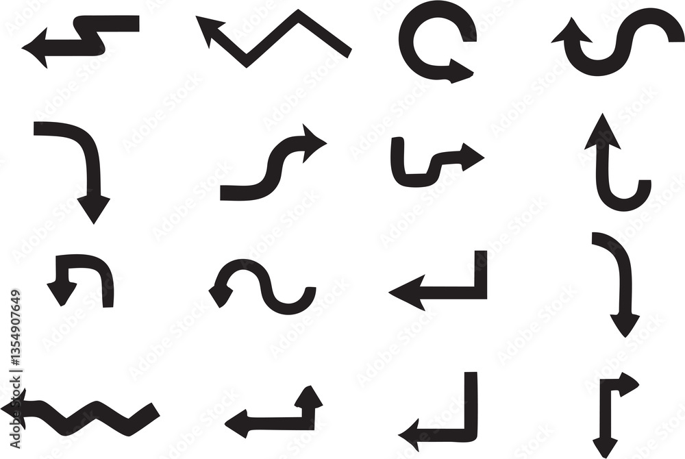 Poster multiple style and turn arrow set isolated on white background. easy to change color, size and manip