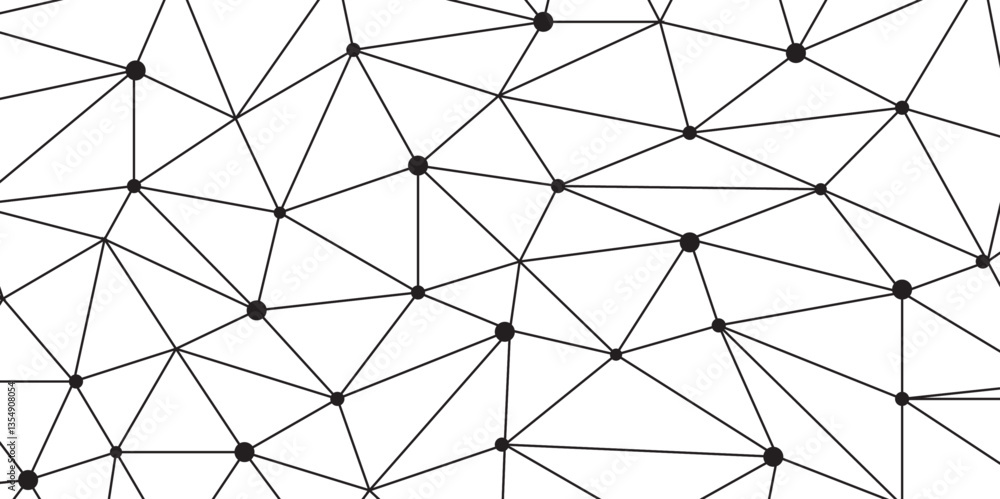 Poster Abstract geometric background with connecting dots and lines with low poly triangle shapes. Polygonal Mesh Background Vector design digital technology concept Global network connection data structure.