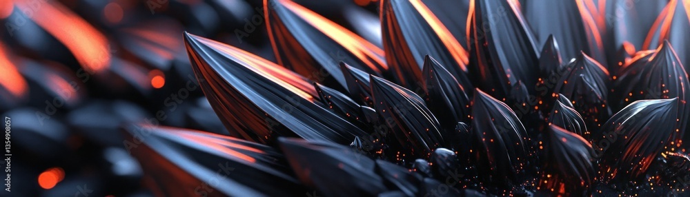 Poster abstract composition of sharp metallic elements with red and orange highlights
