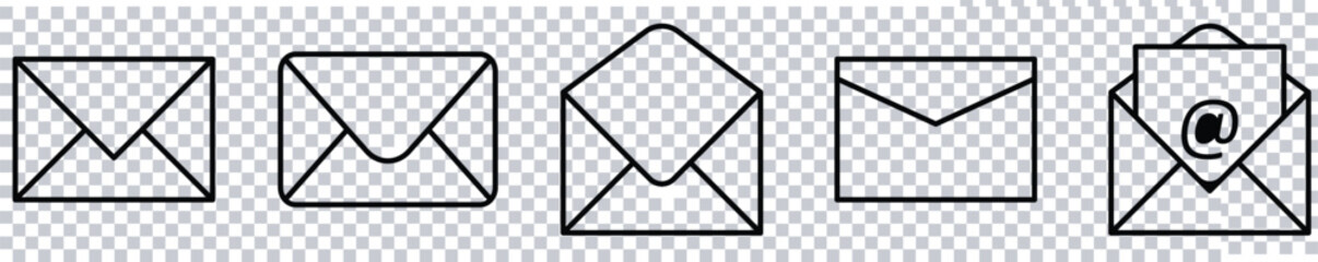 e mail icon. Mail, email, icon, email line icon set on transparent background.	