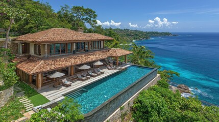 Obraz premium Luxurious cliffside villa with infinity pool overlooking ocean