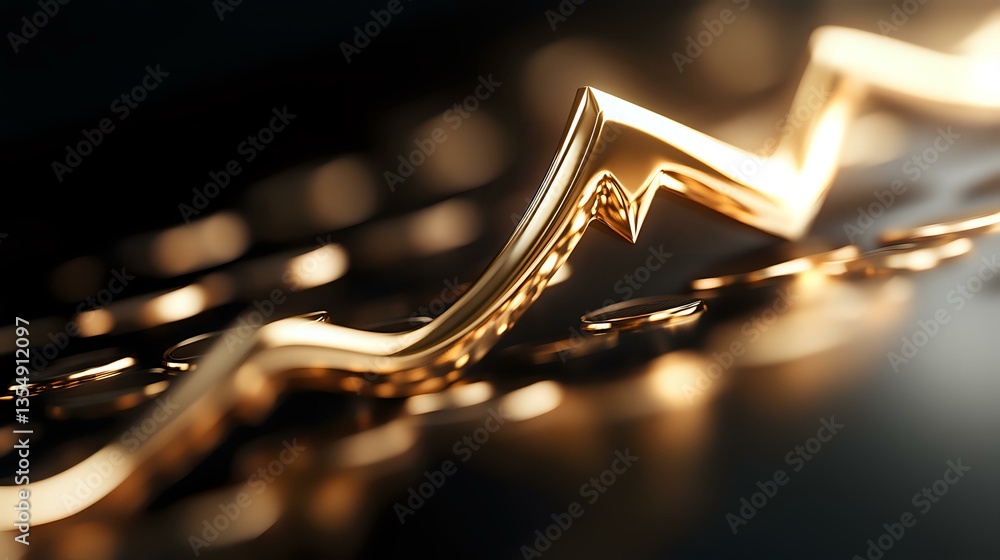 Poster glowing golden wave line on dark background with bokeh light effects creates dynamic motion and abst