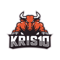Fierce bull mascot logo design with a number