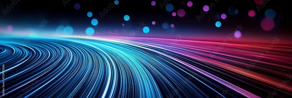 Poster vibrant abstract background with flowing lines and dynamic bokeh highlights in various colors