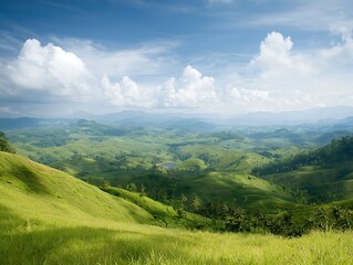 Fototapeta premium Lush Green Hilltop Valley Landscape.