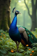 A beautiful peacock displaying its vibrant image