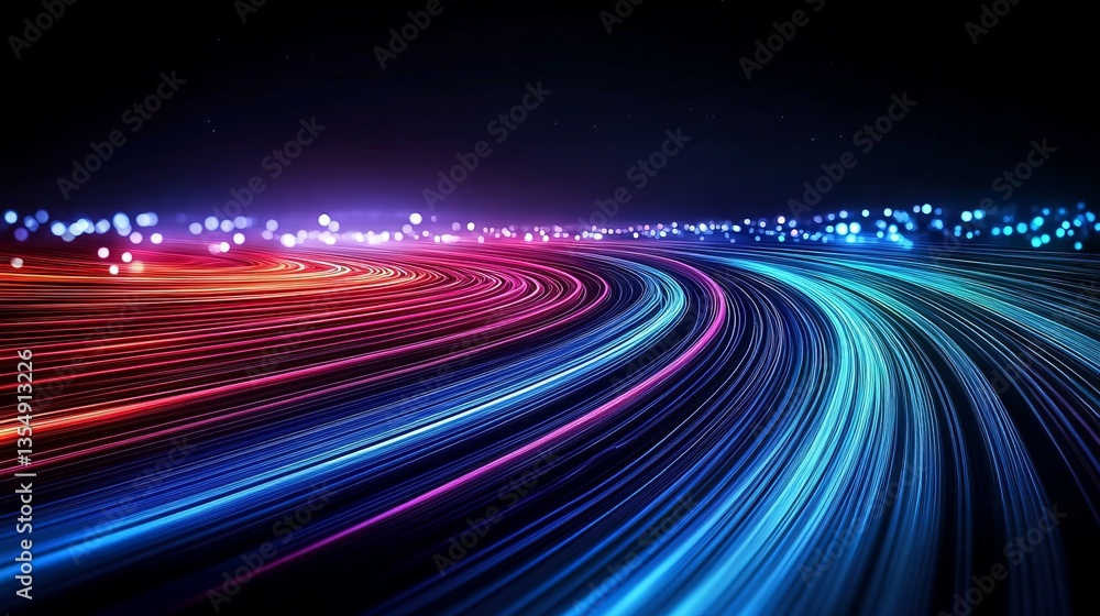 Poster vibrant abstract background with flowing lines and glowing lights in various colors