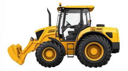 Yellow construction tractor with bucket