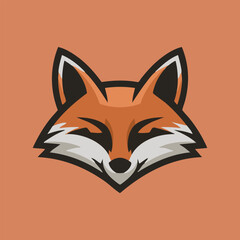 Stylized fox head illustration, orange, black, and white geometric design