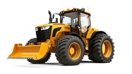 Fototapeta premium Yellow tractor with large tires and front blade