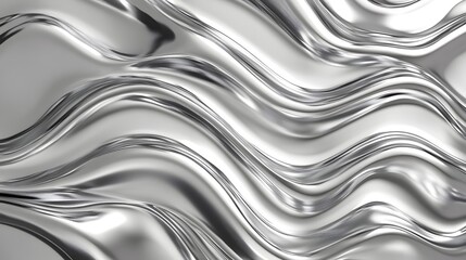 Abstract chrome and holographic waves in silver tones.