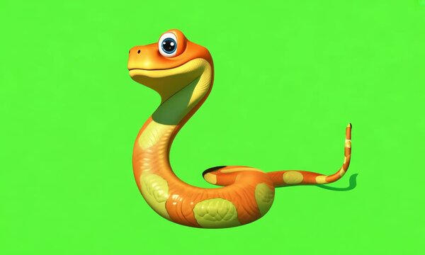 cute animation of snake, isolated on a green screen background