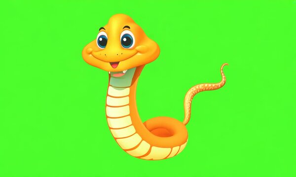 cute animation of snake, isolated on a green screen background
