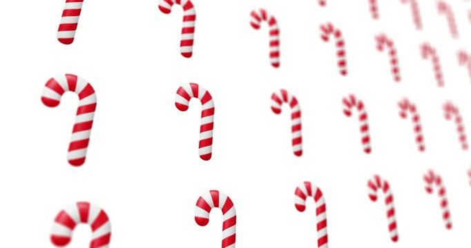 Animated pattern design with horizontal movement of a candy cane in a 3D render style.